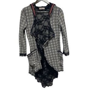 Scrapbook Originals Anthro Cardigan Womens S Black‎ Lace Lined Hooded Artsy Goth